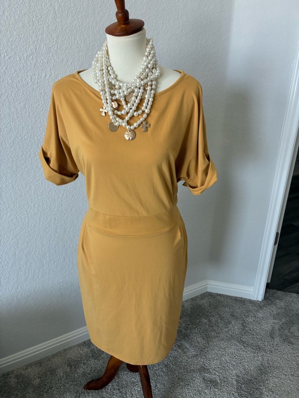 Zenana Outfitters Mustard Midi Sheath Dress